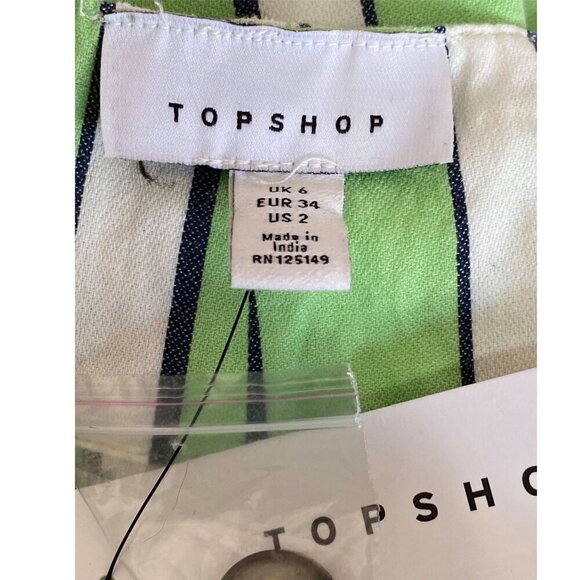 NWT Topshop Green Stripe paper bag Shorts, size 2 - Picture 6 of 8